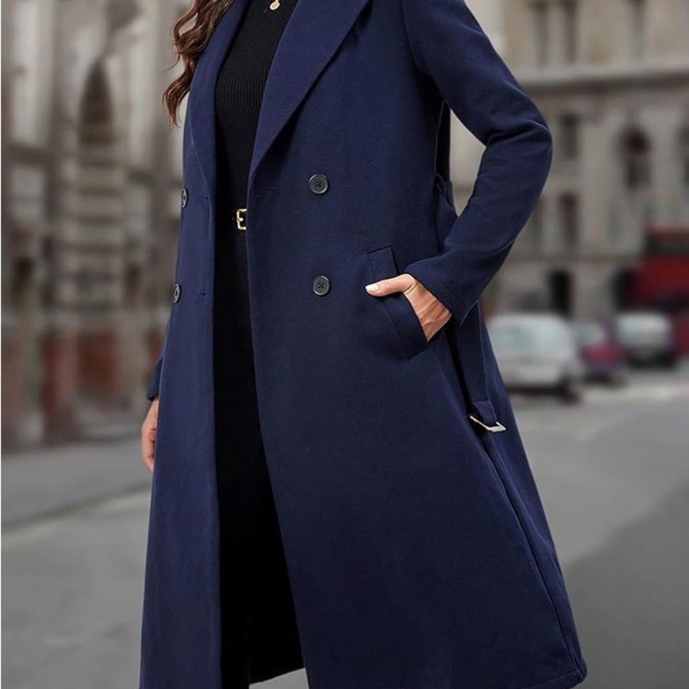 Elegant Navy Double-Breasted Coat